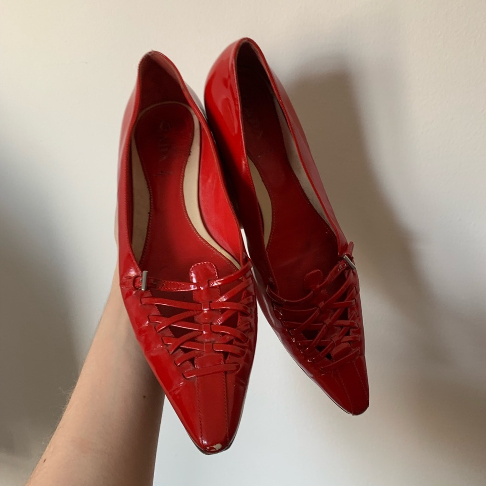 Red Patent Leather Prada Flats